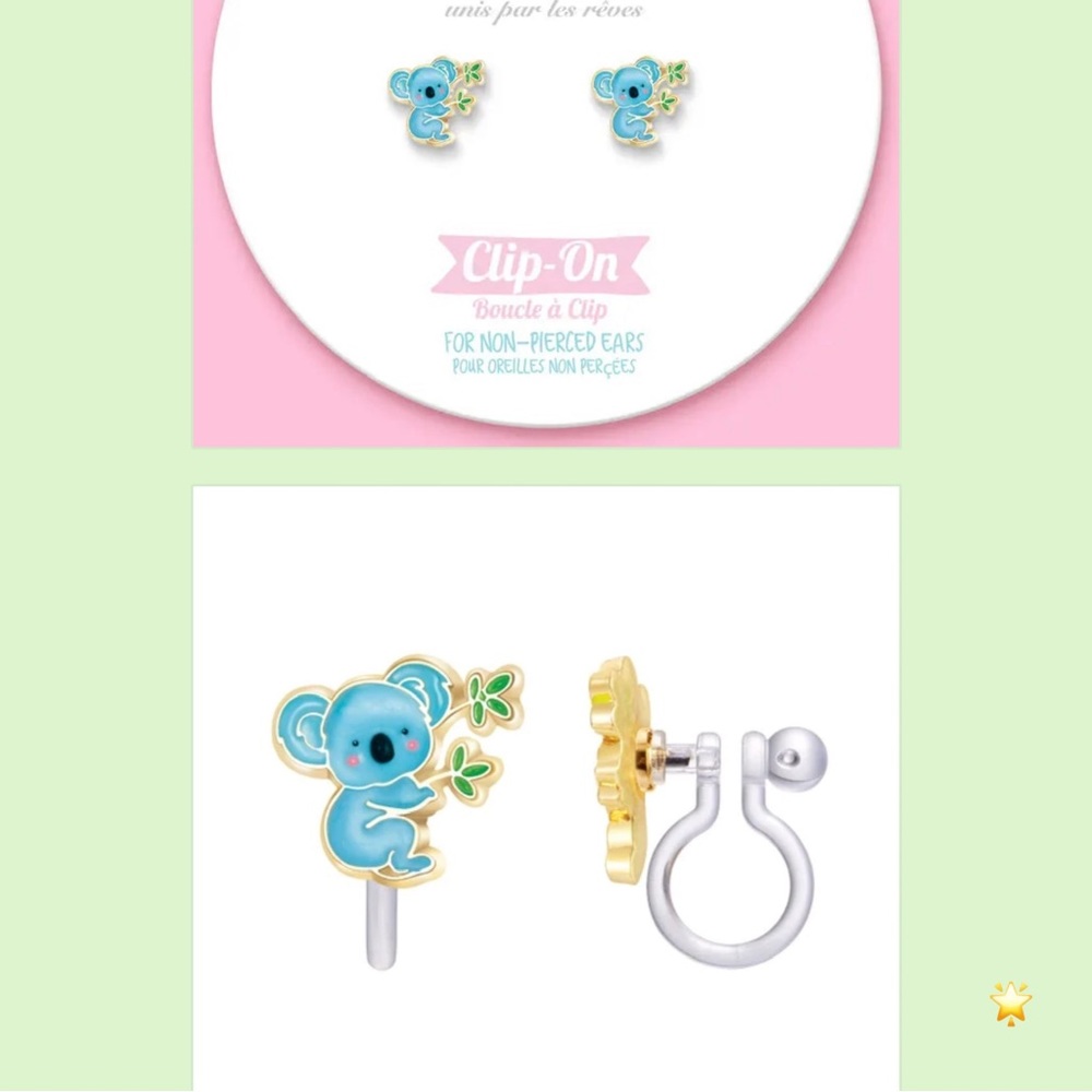 NWT GIRL NATION CLIP-ON KOALA CUTIE EARRINGS